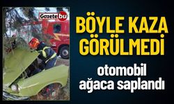 Yağışlı Havada Kontrolü Kaybetti! Ağaca Saplandı