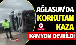 Burdur Ağlasun'da Korkutan Kaza: Kamyon Devrildi