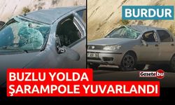 Burdur'da Otomobil Buzlu Yolda Şarampole Yuvarlandı