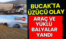 Bucak'ta Seyir Halindeki Araç ve Yüklü Balyalar Yandı