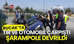 Bucak'ta tır ve otomobil çarpıştı, şarampole devrildi