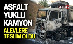 Asfalt yüklü kamyon alevlere teslim oldu