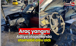 Araç yangını: Adliye otoparkında otomobil alev aldı