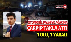 Otomobil Palmiye Ağaçına Çarpıp Takla Attı, 1 Ölü, 3 Yaralı