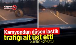 Kamyondan düşen lastik trafiği alt üst etti