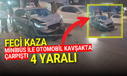 Minibüs ile Otomobil Kavşakta Çarpıştı: 4 yaralı