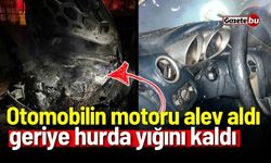 Otomobilin motoru alev aldı: geriye hurda yığını kaldı