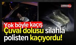 Çuval dolusu silahla polisten kaçarken kaza yaptı! Yok böyle kaçış