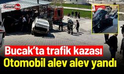 Bucak'ta trafik kazası: Otomobil doğalgaz panosuna çarptı