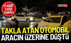 Takla atan otomobil aracın üzerine düştü: 3 yaralı