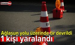 Ağlasun yolu üzerinde tır devrildi: 1 yaralı
