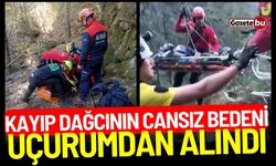 Kayıp dağcının cansız bedeni uçurumdan helikopterle alındı