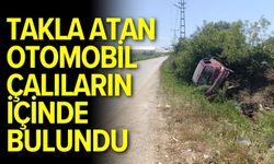 Takla atan otomobil çalıların içinde bulundu