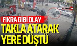 Fıkra gibi olay! Takla atarak yere düştü
