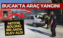 Bucak’ta Araç Yangını, Motor bölümü alev aldı