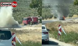 Seyir halindeki otomobil alev alev yanarak kullanılamaz hale geldi