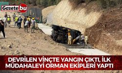 Devrilen vinçte yangın çıktı, ilk müdahaleyi orman ekipleri yaptı