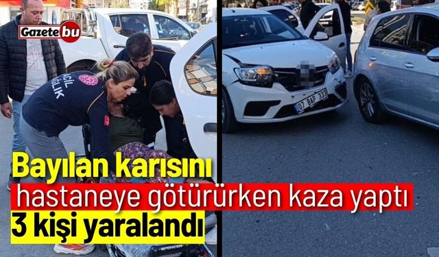 Bayılan karısını hastaneye götürürken kaza yaptı