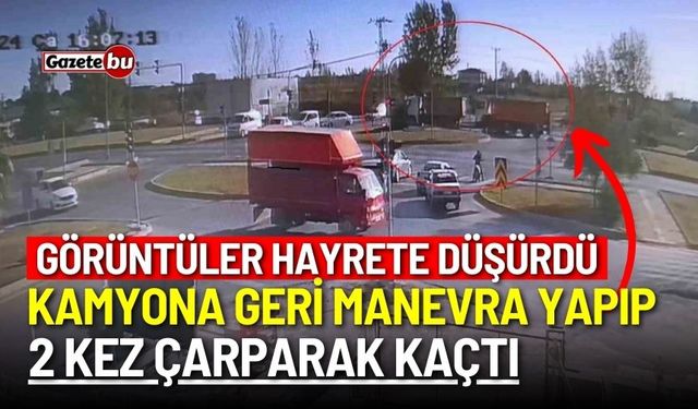 Görüntüler hayrete düşürdü: Kamyon geri manevrayla çarpıp kaçtı