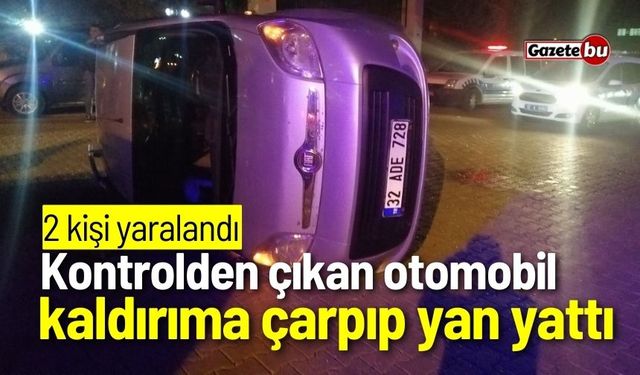 Kontrolden çıkan otomobil yan yattı: 2 yaralı