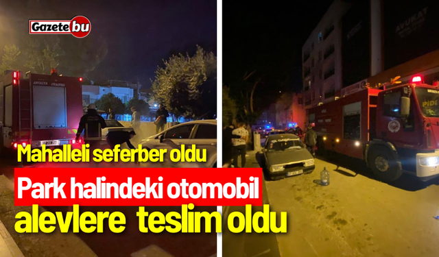 Park halindeki otomobil alevlere teslim oldu: Mahalleli seferber oldu