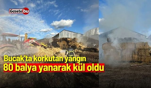 Bucak'ta korkutan yangın: 80 balya yanarak kül oldu