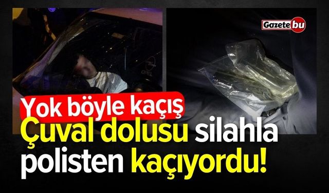 Çuval dolusu silahla polisten kaçarken kaza yaptı! Yok böyle kaçış