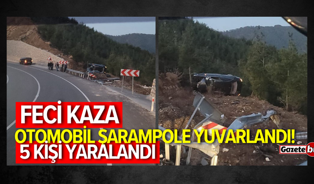 Feci kaza: Otomobil şarampole yuvarlandı! 5 yaralı