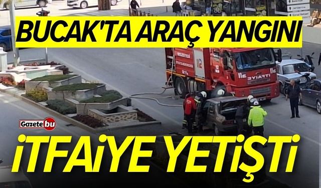 Bucak'ta seyir halindeki araç alev aldı! İtfaiye yetişti