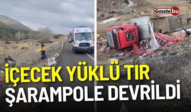 İçecek yüklü tır şarampole devrildi: 1 yaralı