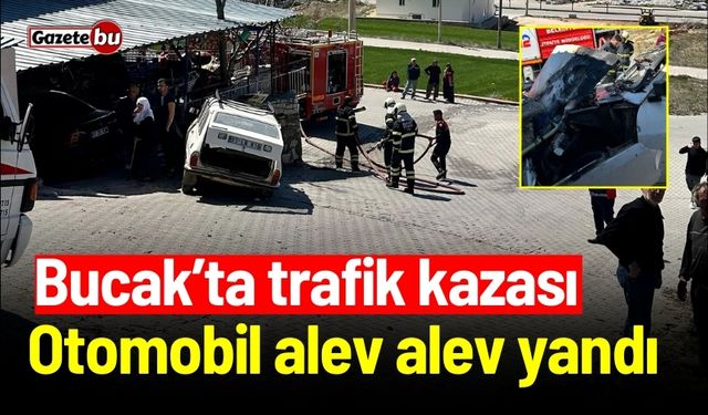 Bucak'ta trafik kazası: Otomobil doğalgaz panosuna çarptı