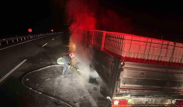 Antalya'da rampa inerken balataları yanan tır alev aldı