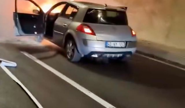 Demirkapı Tüneli’nde otomobil alev aldı