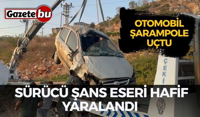 Şarampole Uçan Otomobilde Sürücü Şans Eseri Hafif Yaralandı