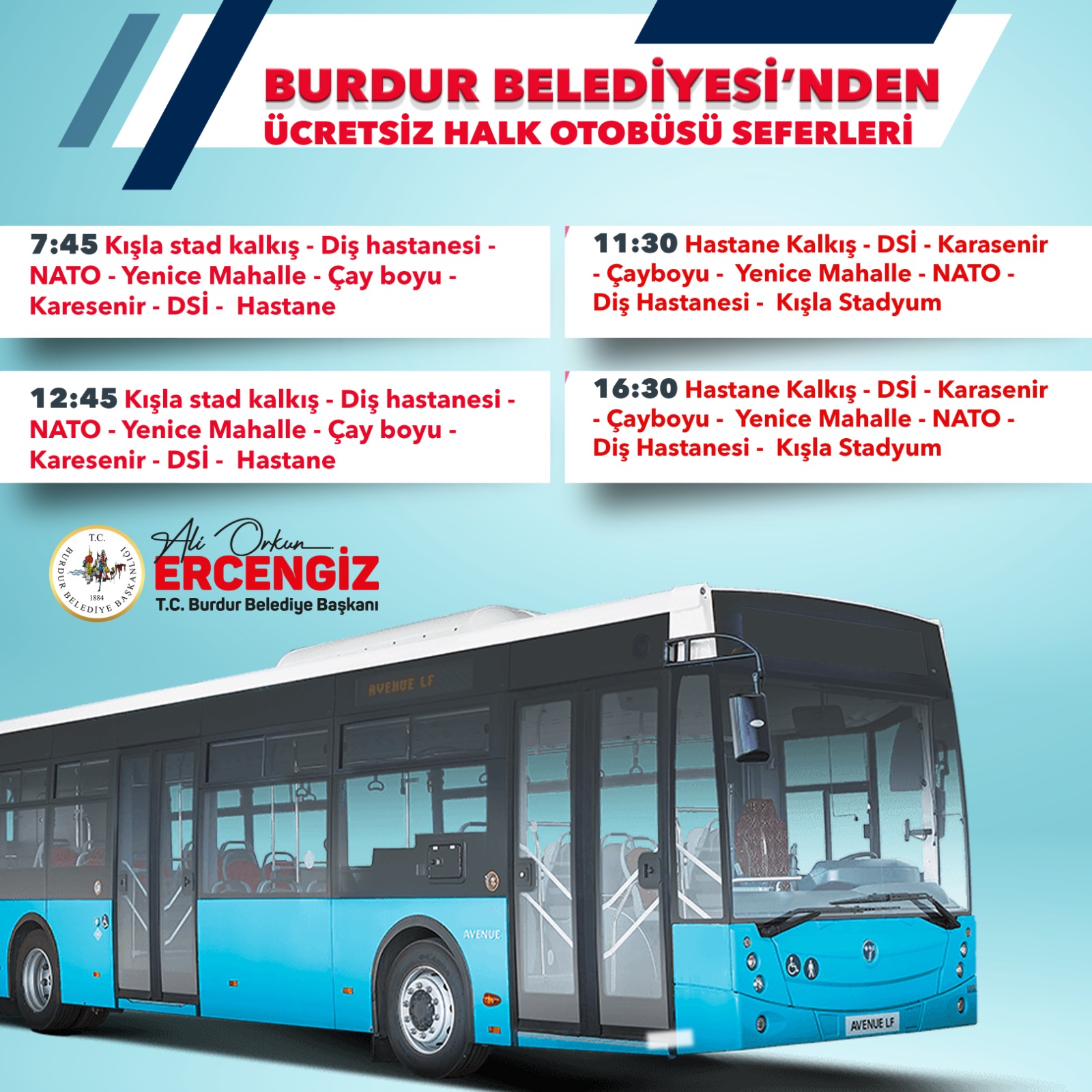 burdur belediyesi ücretsiz otobüs seferleri