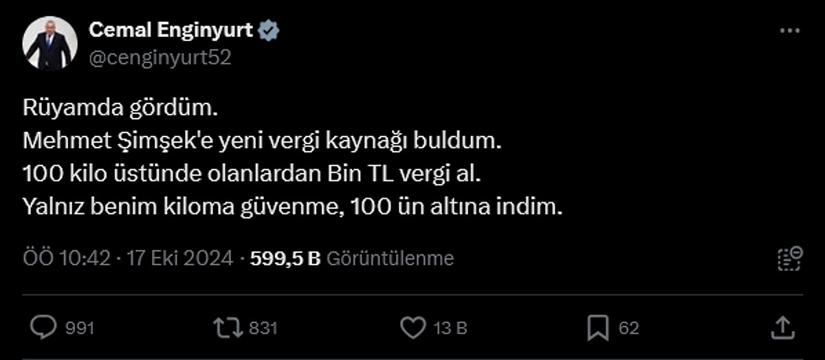 Cemal Enginyurt'tan Mehmet Şimşek'e Şok Eden Vergi Önerisi