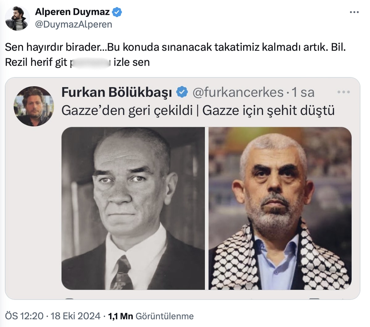 Furkan Bölükbaşı'nın Atatürk Paylaşımına Alperen Duymaz'dan Sert Tepki