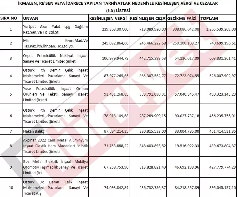 Hazine ve Maliye Bakanlığı Vergi Yüzsüzlerini Açıkladı-1