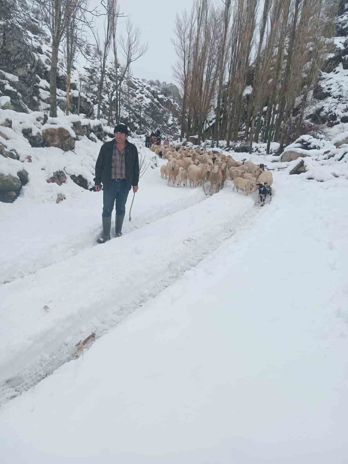 Burdur'da Karla Kaplı Yolda Mahsur Kalan Çoban Ve Sürüsü Kurtarıldı 1