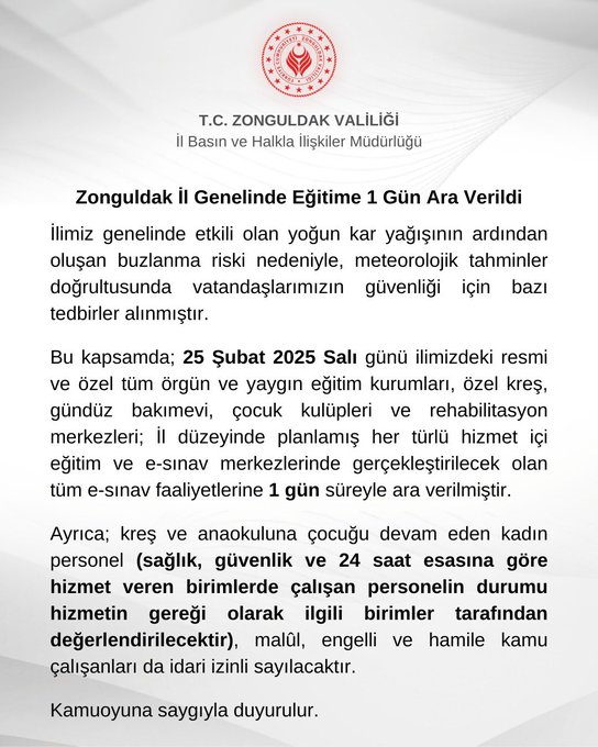 zobguldak kar yağışı okul tatili kar tatili olacak mı